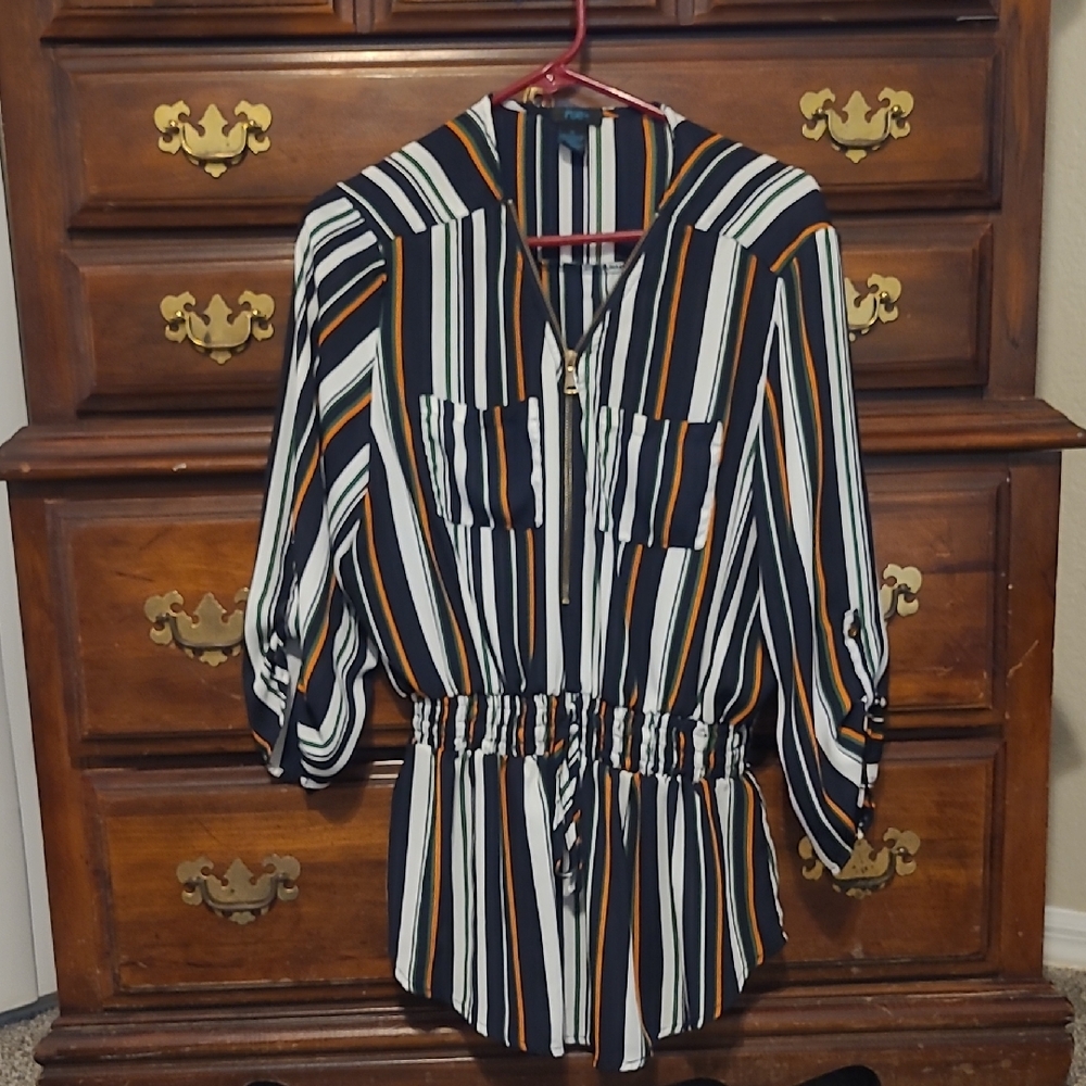 Rue21 Black Green And Orange Striped Blouse